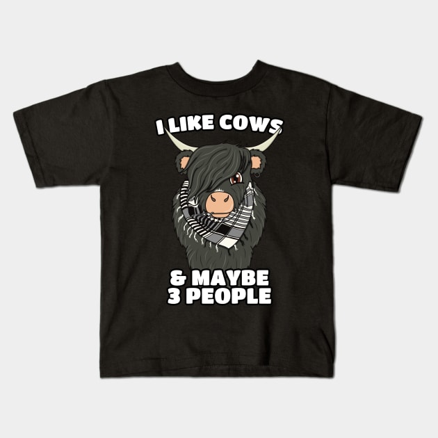 I Like Cows And Maybe 3 People - Emo Cow Kids T-Shirt by Cupsie's Creations